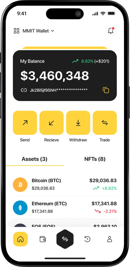 MMIT wallet app interface built by Botmer